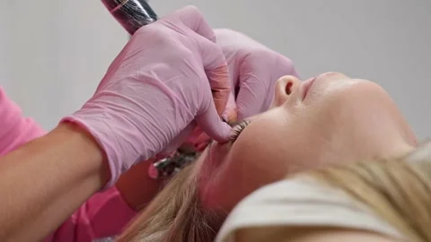 Microblading eyebrows workflow in salon. Professional treatment. Stock Footage 205354923