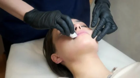 Microblading lip tattoo with a special coloring pigment that corrects the color  Stock Footage 246317645