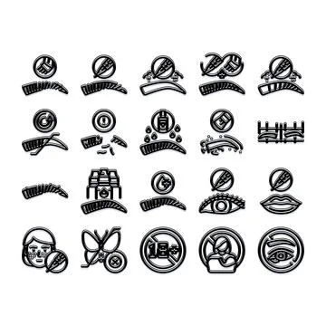 Microblading permanent makeup procedure icons collection Stock Illustration