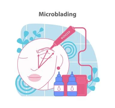 Microblading procedure illustration, showcasing precise eyebrow enhancement. Stock Illustration