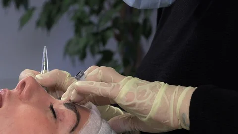 Microblading procedures in a beauty salon Stock Footage 114159264