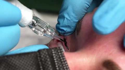 Microblading tattoo interlash space, permanent make-up Stock Footage 265867239