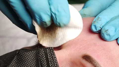 Microblading tattoo, permanent makeup finished . 库存影片 266144056