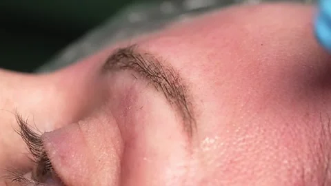 Microblading tattoo, permanent makeup finished . 库存影片 266144380