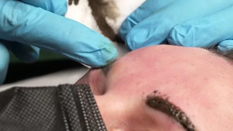 Microblading tattoo, permanent makeup finished . 库存影片 266145054