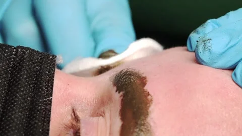 Microblading tattoo, permanent makeup finished . 库存影片 266145175