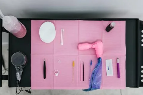 Microblading tattoo tools on workstation Stock Photos