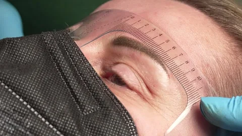 Microblading tattoo, zamerpered before permanent make-up . Stock Footage 266144689