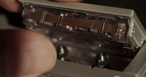 Microcassette Recorder Cassette Being Inserted And Record Button Being Stock Footage 188427131