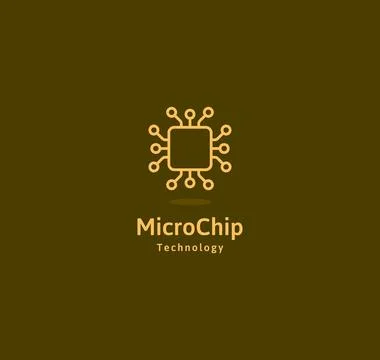 Microchip abstract linear vector logo. Microprocessor plain icon. Digital art Stock Illustration