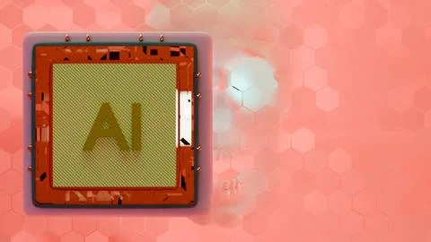 Microchip with AI text and abstract skull in background grid.... Stock Illustration