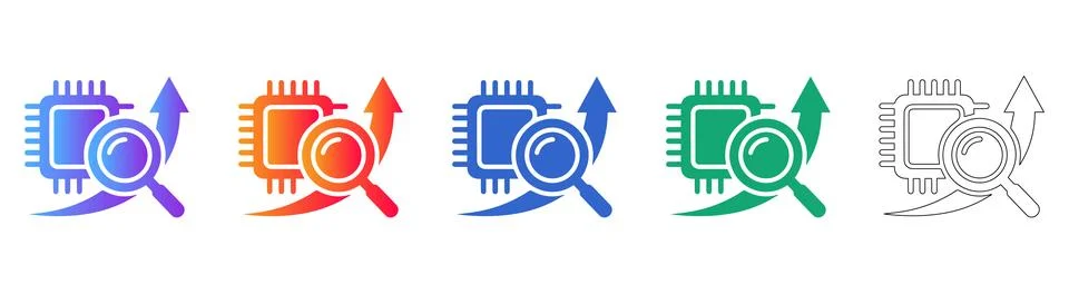 Microchip Analysis and Technology Research Icons Illustrazione stock