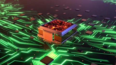 Microchip and circuit board close up Stock Footage 277571214