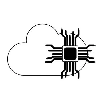 Microchip and cloud computing in black and white Stock Illustration