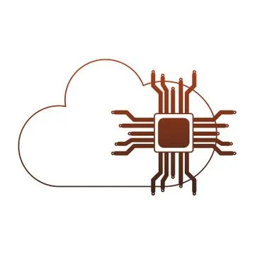 Microchip and cloud computing red lines 스톡 일러스트