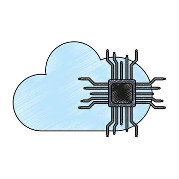 Microchip and cloud computing scribble Stock Illustration