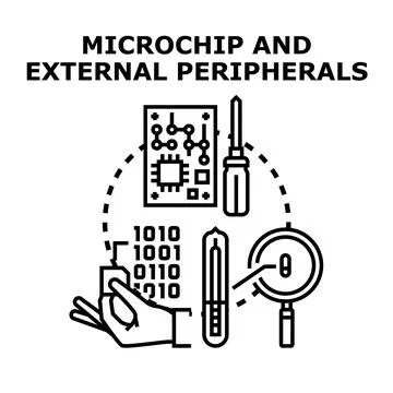 Microchip and external peripherals connecting digital technologies Stock Illustration