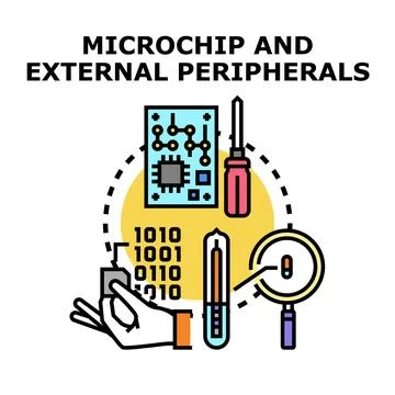 Microchip and external peripherals connecting digital technologies イラスト素材