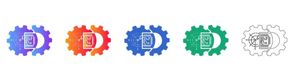 Microchip and Gear Engineering Icon Set イラスト素材
