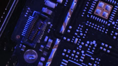 Microchip and microcircuit, tracking shot, macro close up, top view. Stock Footage 246952101