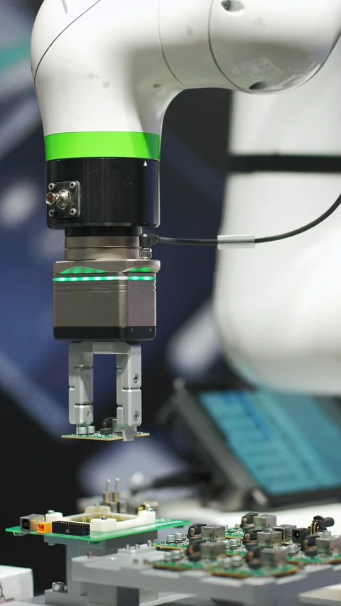 Microchip and microprocessor assembly with automated robotic arm factory Видео 277888208