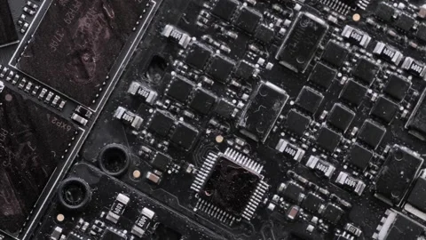 Microchip and microprocessors, anxious glowing blue glare. Video stock 246950517