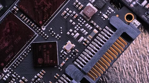 Microchip and microprocessors, top view close up. Video stock 246950493