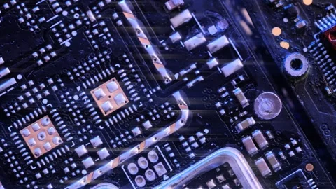 Microchip and microprocessors, tracking shot. Computer PC chips. Video stock 248102333