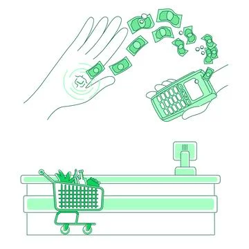 Microchip and payment terminal thin line concept vector illustration Stock Illustration