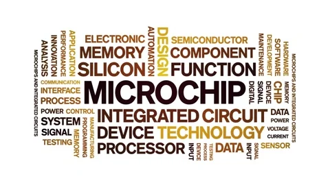 Microchip animated word cloud,animation tag kinetic typography seamless loop. Stock Footage 325045148