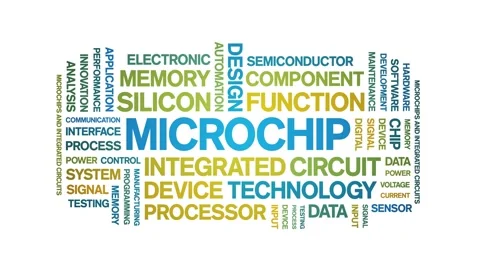Microchip animated word cloud,animation tag kinetic typography seamless loop. Stock Footage 325045211