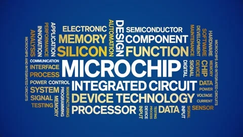 Microchip animated word cloud,animation tag kinetic typography seamless loop. Stock Footage 325045735