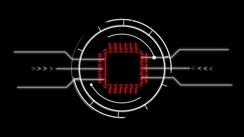 Microchip animation with red hud elements. Microchip digital technology con.. Stock Footage 337022373