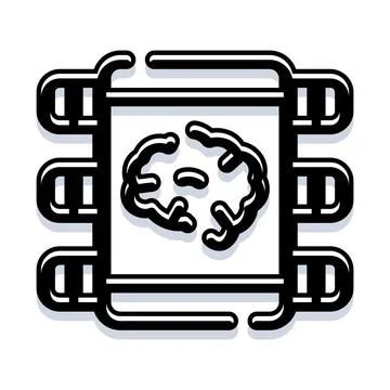 Microchip with artificial intelligence brain concept icon Stock Illustration