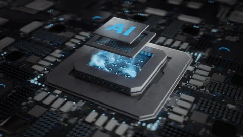 Microchip, artificial intelligence in cyberspace - 3D CGI visualization Stock Footage 247571788