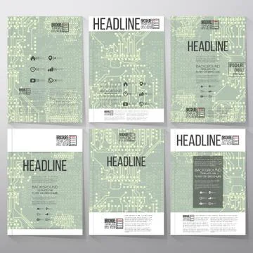 Microchip backgrounds, electronic circuits. Brochure, flyer or report for Stock Illustration