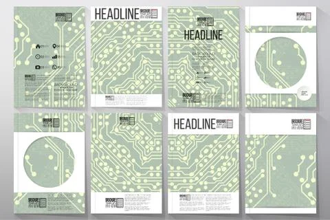 Microchip backgrounds, electronic circuits. Brochure, flyer or report for Stock Illustration