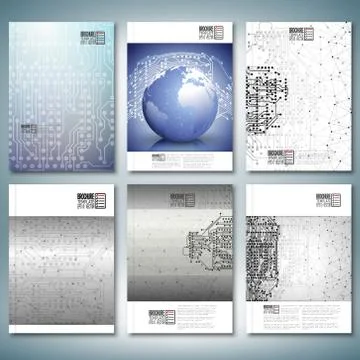 Microchip backgrounds, electronic circuits, molecule structure. Brochure, flyer Stock Illustration