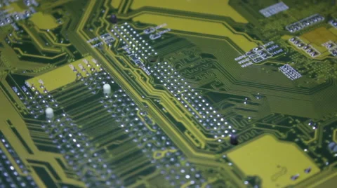 The microchip on the board rotates around the camera.  Stock-Footage 60659901