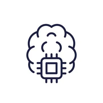 Microchip in brain icon, neural implant line design Stock Illustration