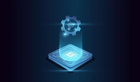 The microchip at the center represents computational power. with a glowing .. Stock Illustration