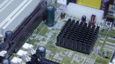 The microchip, the chip, the processor on the board rotates around the camera.  Stock Footage 60659899