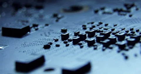 The microchip, the chip, the processor on the board rotates around the camera Stock Footage 97112965