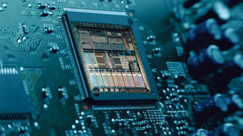 The microchip, the chip, the processor glitter of internal structures Video stock 56258194