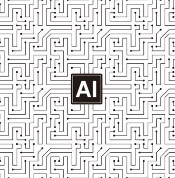 Microchip in the circuit board, Artificial intelligence concept. vector illus Stock Illustration