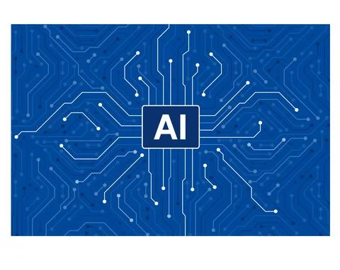 Microchip in the circuit board, Artificial intelligence concept. vector illus Ilustração Stock