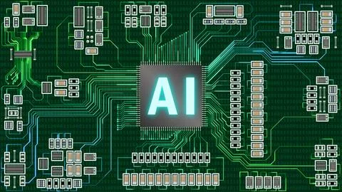 Microchip on circuit board with artificial intelligence power Stock Illustration