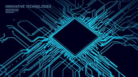 Microchip circuit board illustration. Thin electronic lines connect to the Stock Illustration