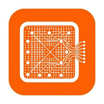 Microchip circuit board with integrated connections on orange. 스톡 일러스트