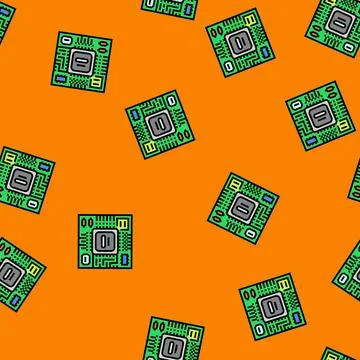 Microchip circuit lines vector seamless pattern 库存插图
